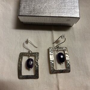 Hammered Silver and Purple Stone Earrings